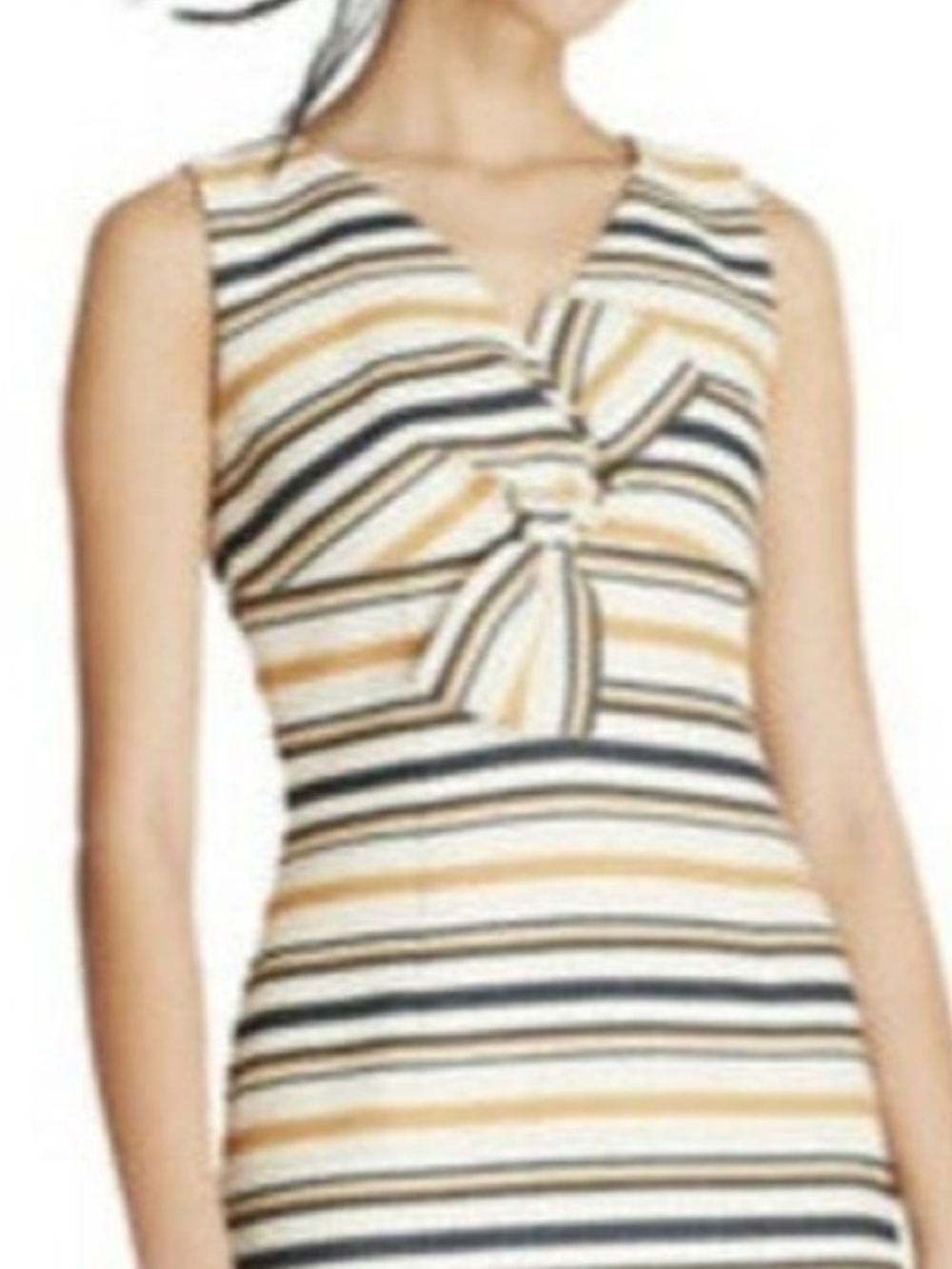 Vintage Brooks Brothers Yellow, Cream & Navy Striped Knot-Front Dress Size 8 - Picture 7 of 7